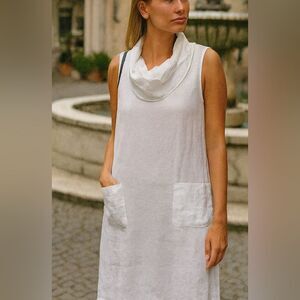 Vasna White Cowl Neck Cotton Linen Blend Sleeveless Dress M Lagenlook